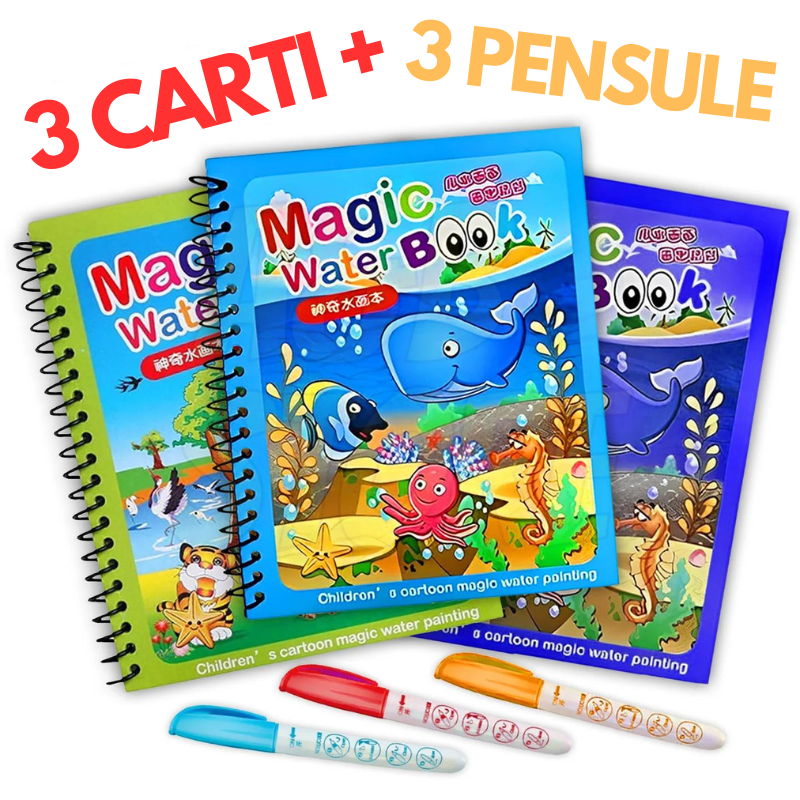 Set 3 Carti Magice Reutilizabile de Colorat cu Apa