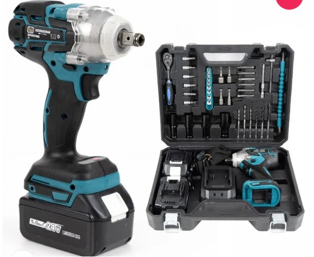 Cheie de Impact- Masina de Insurubat 550Nm cu 43 de Accesorii, 2 Acumulatori 24V si Trusa