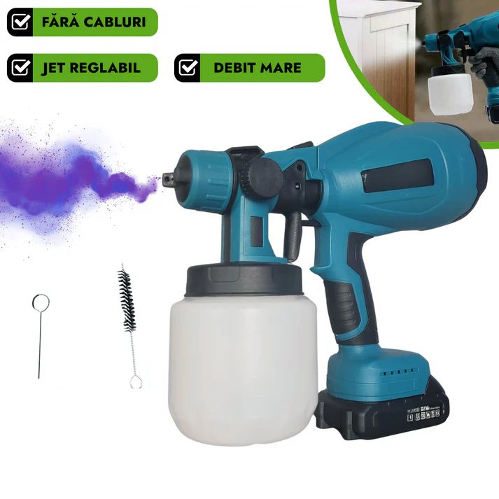 Pistol de Vopsit Profesional, Cu Acumulator, Pulverizare Reglabilă