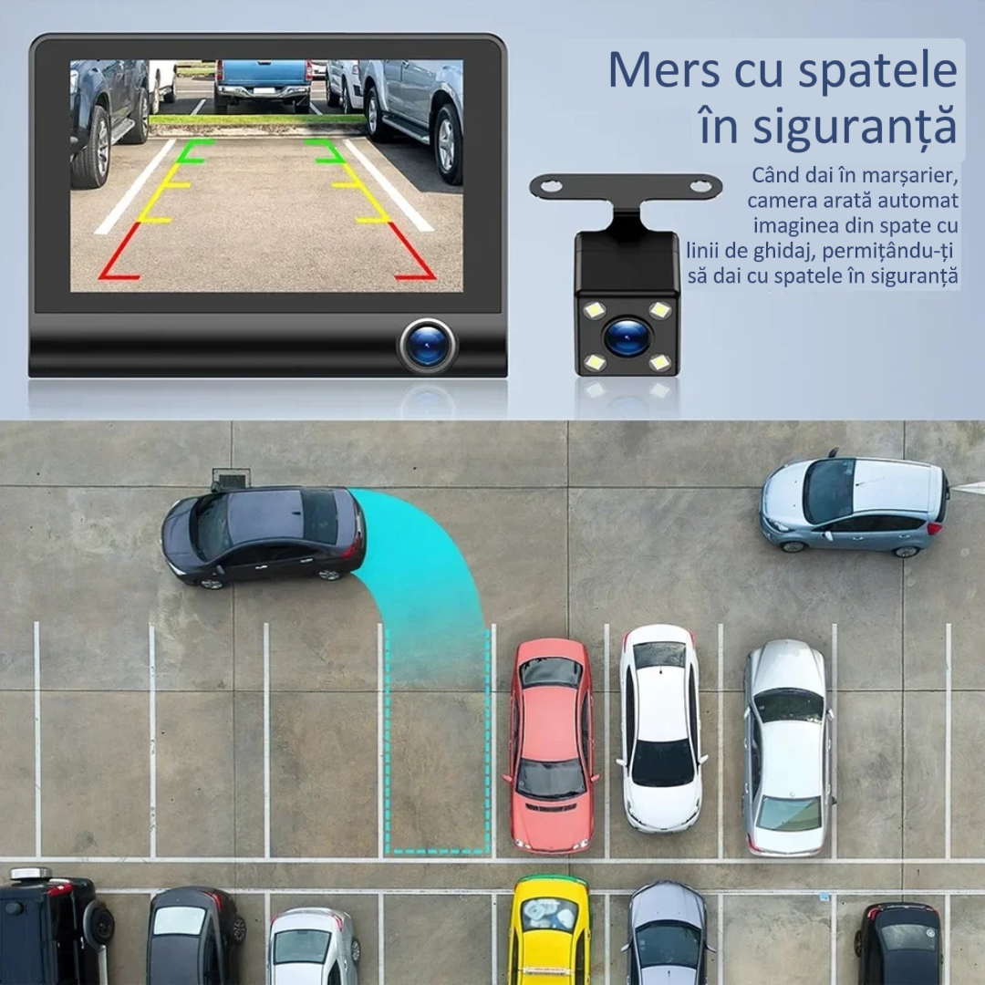 Cameră Video FULL HD Auto Triplă Fata/Spate/Interior | DriveCam
