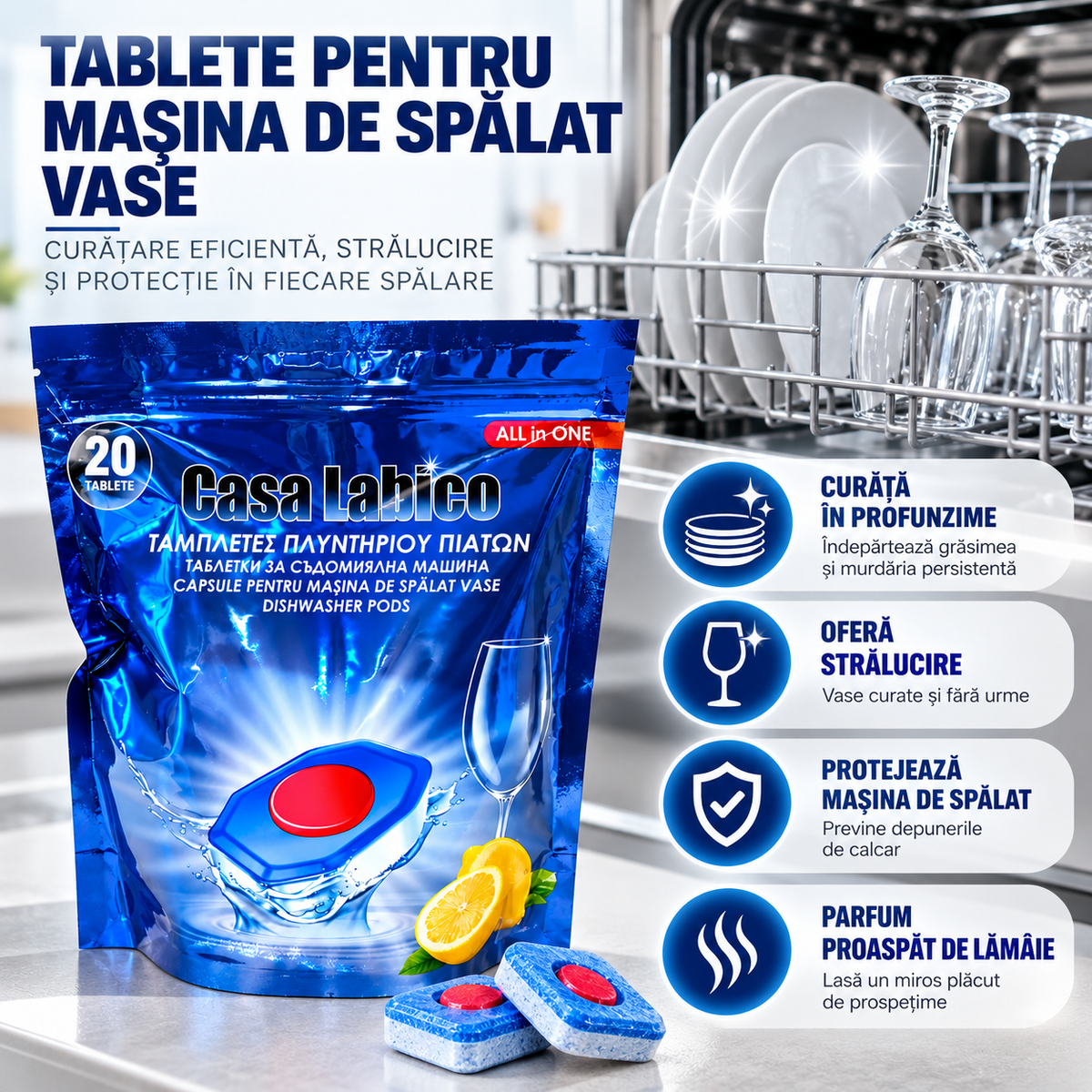 Capsule All in One pentru Vase Curate și Strălucitoare – 20 bucăți | DishClean