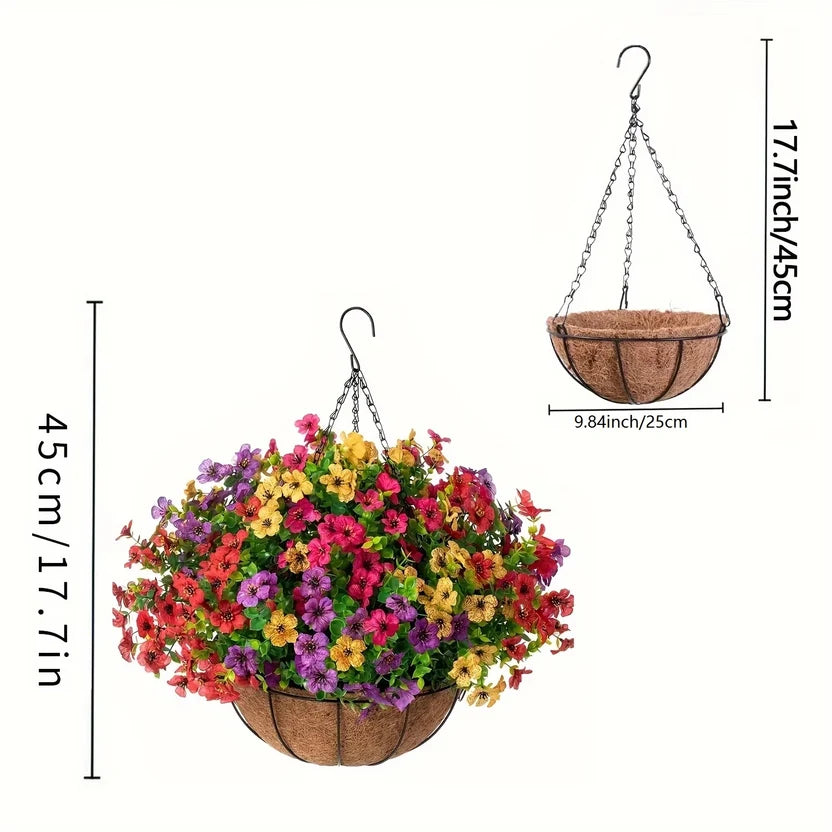 Ghiveci Suspendat cu Set 12 buchete de flori artificiale | EverBloom