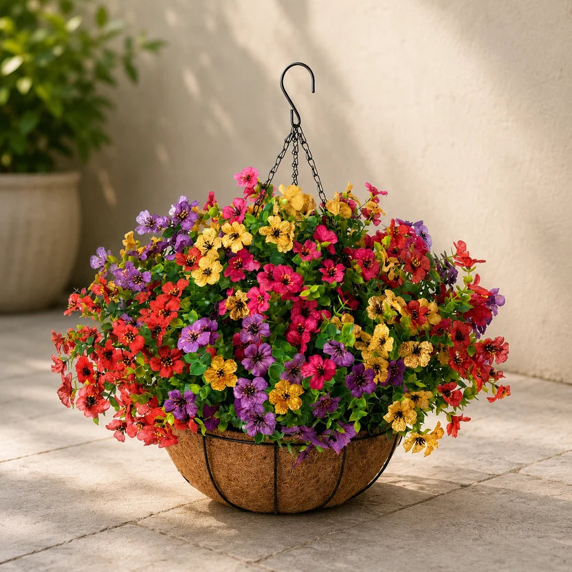 Ghiveci Suspendat cu Set 12 buchete de flori artificiale | EverBloom