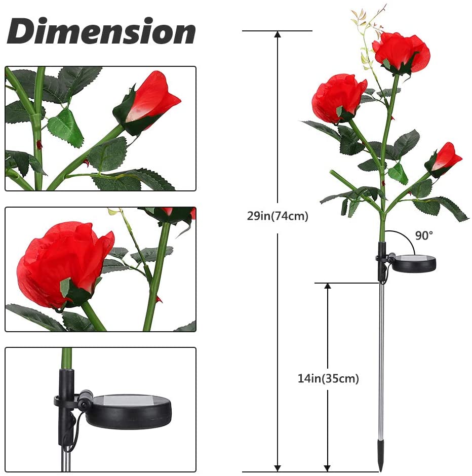 Lampă Solară LED cu Trandafiri Roșii Decorativi pentru Grădină