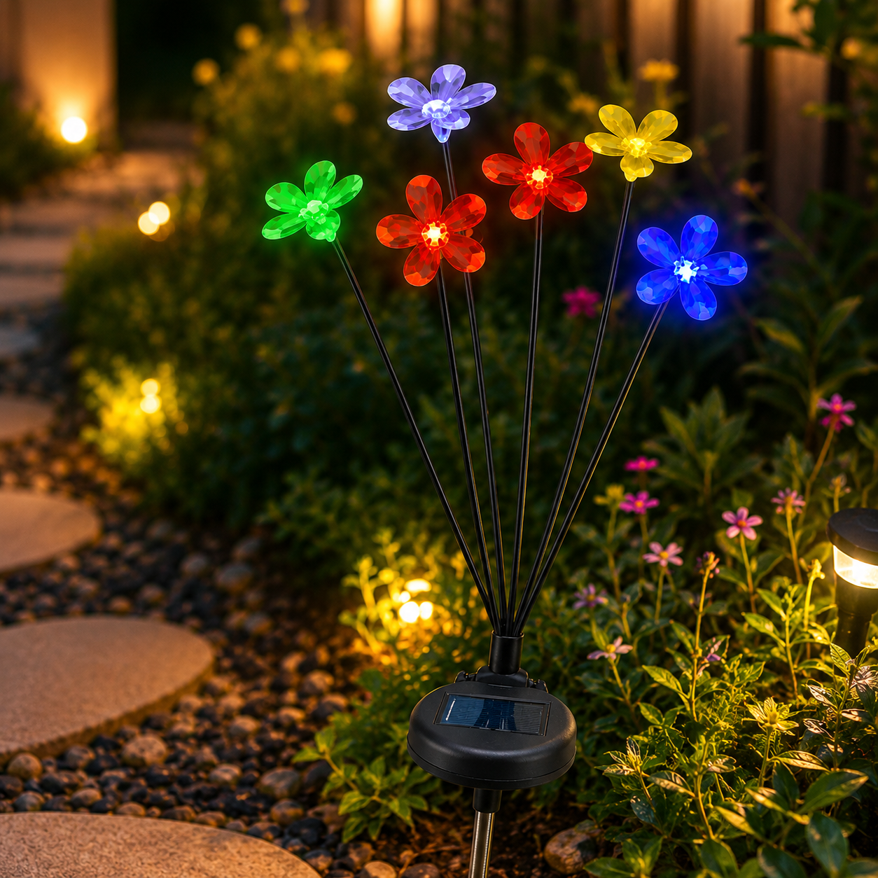 Lampă Solară Decorativă cu Flori Multicolore 73 cm | LumiBloom