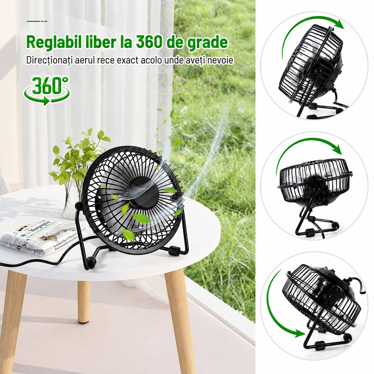 Mini Ventilator Metalic de Birou cu Alimentare USB | AirFlow