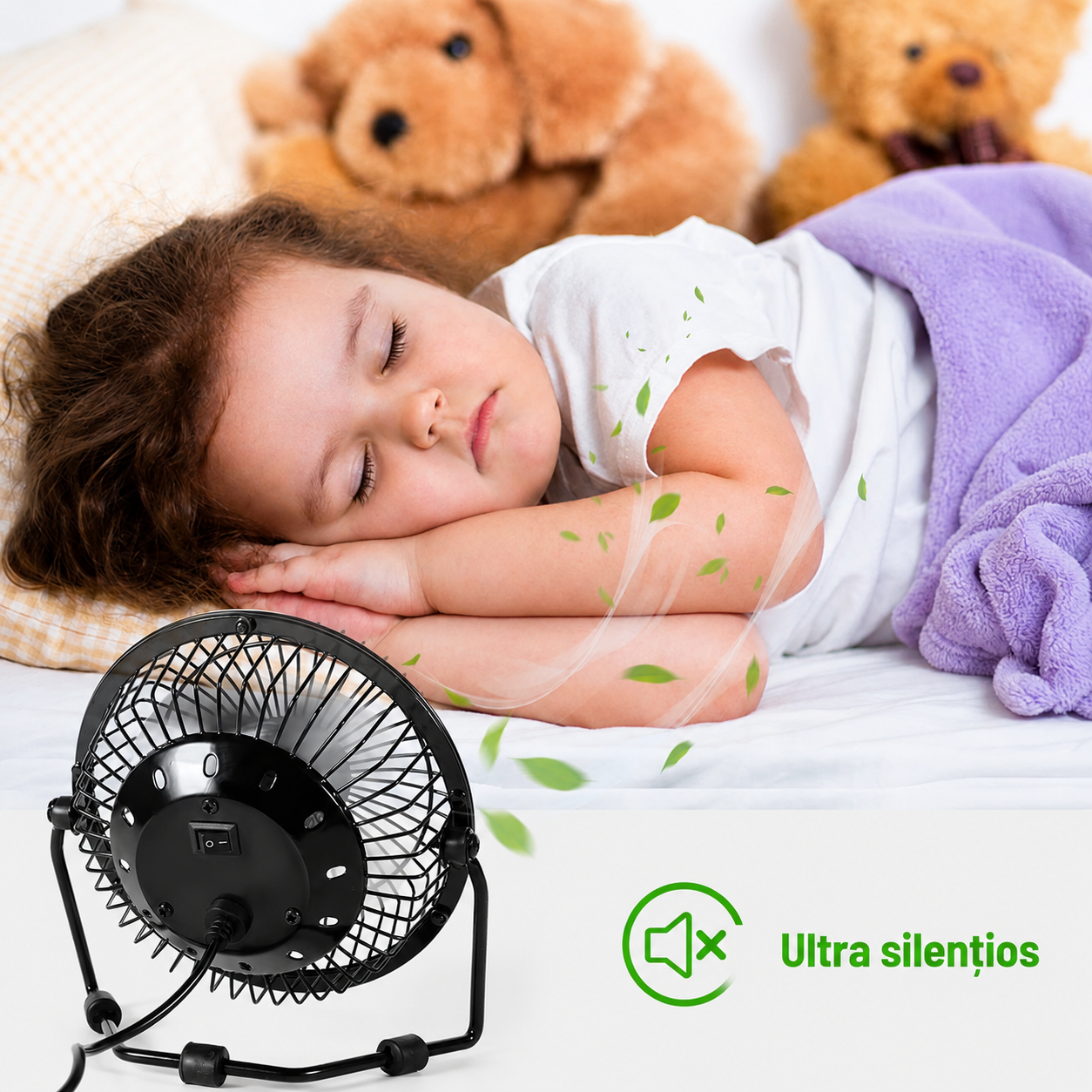 Mini Ventilator Metalic de Birou cu Alimentare USB | AirFlow