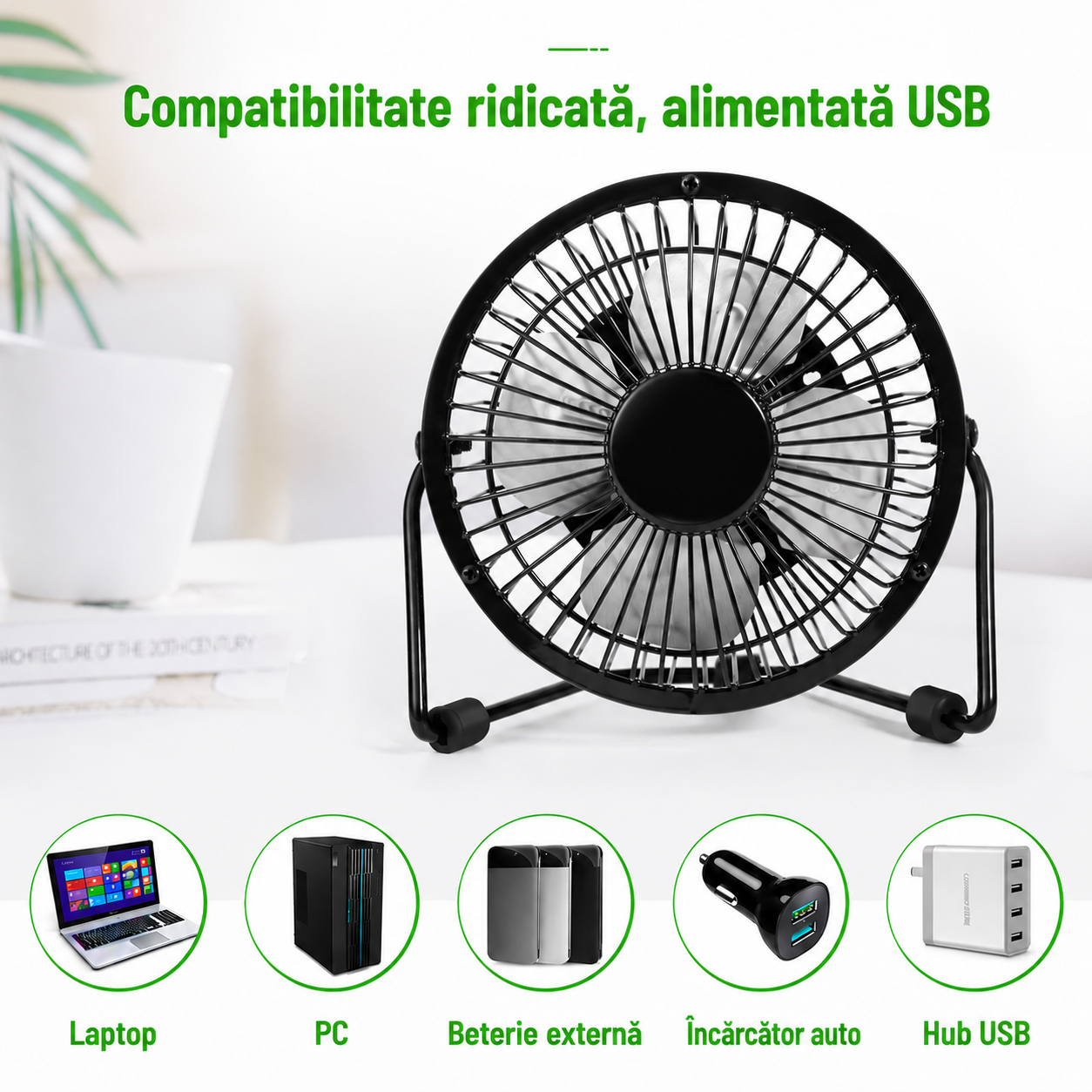 Mini Ventilator Metalic de Birou cu Alimentare USB | AirFlow