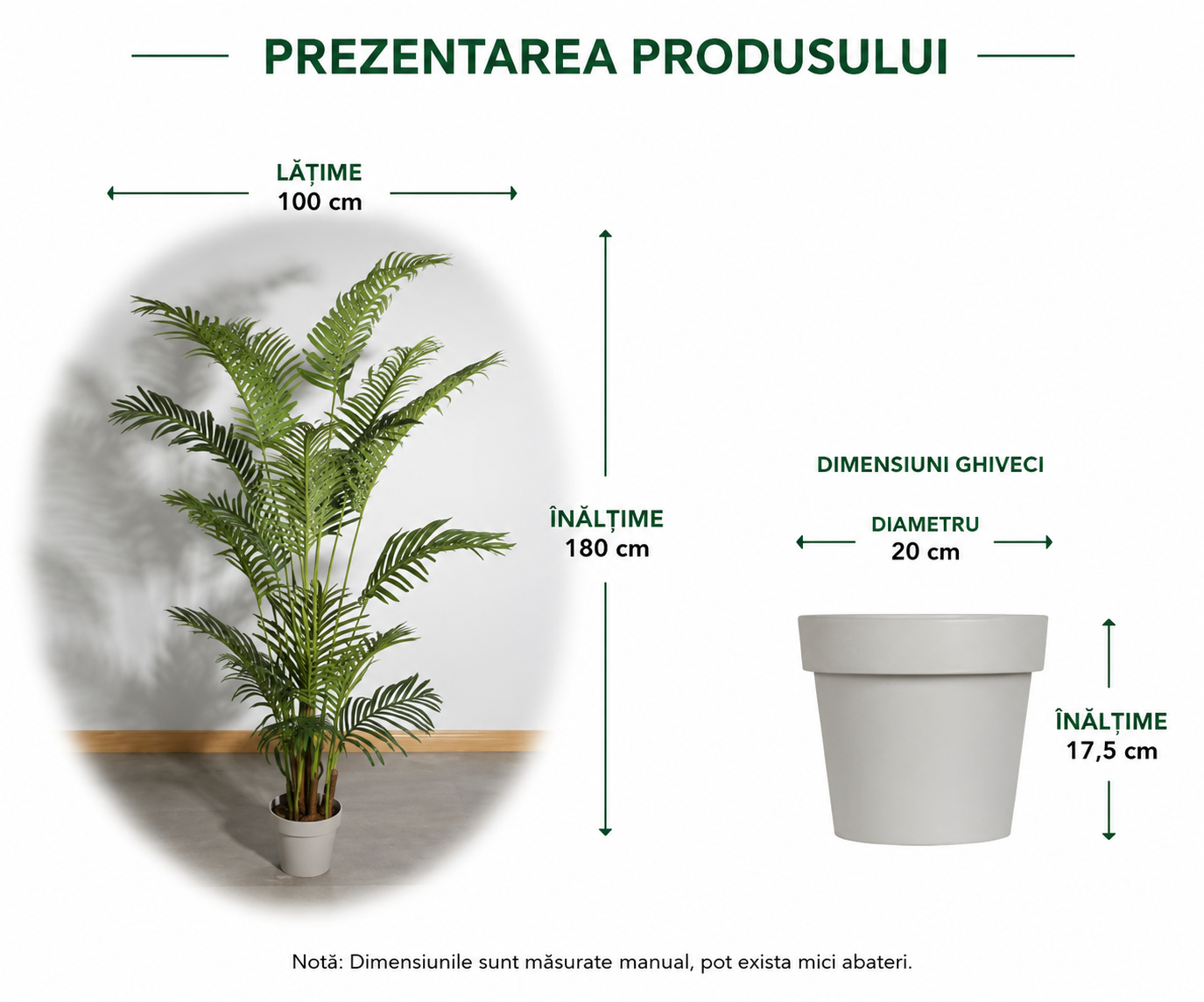 Palmier Artificial Premium în Ghiveci | Înălțime 1.80 m – Decor Tropical Realist pentru Interior