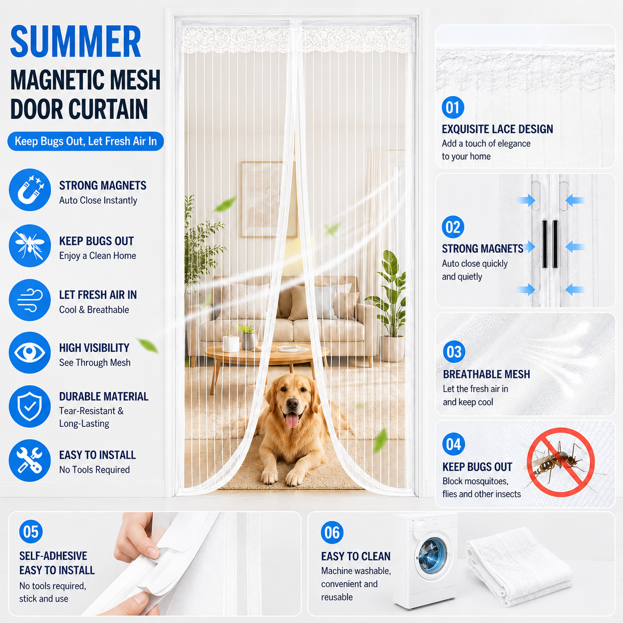 Plasă Magnetică Anti-Insecte pentru Ușa de Balcon 100x220 cm | AirGuard