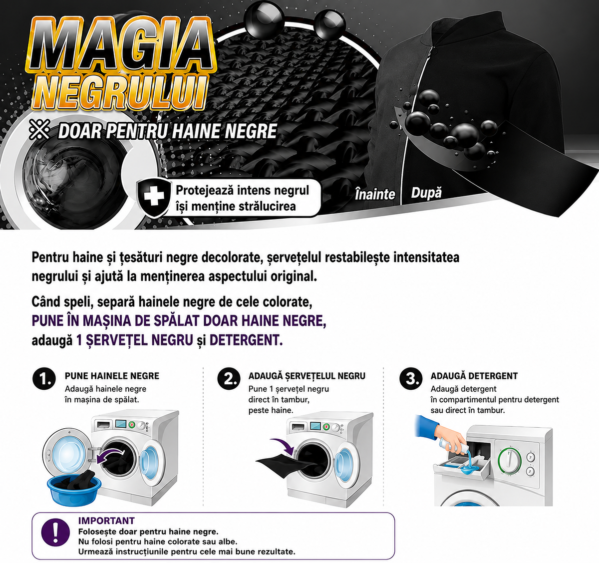 Șervețele pentru Împrospătarea și Protejarea Rufelor Negre – 12 bucăți | BlackCare