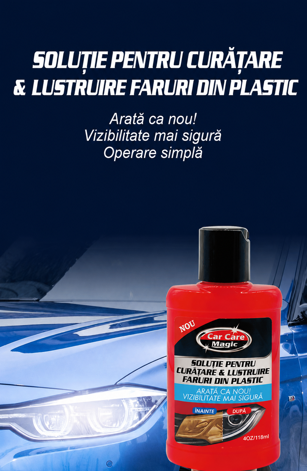 Soluție pentru Curățarea și Lustruirea Farurilor Auto 118 ml | ClearLight