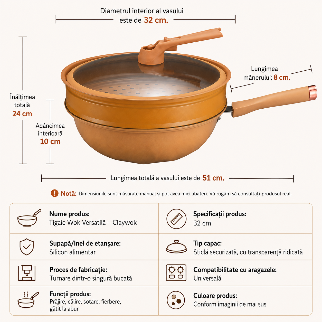Tigaie Wok Versatilă – Claywok